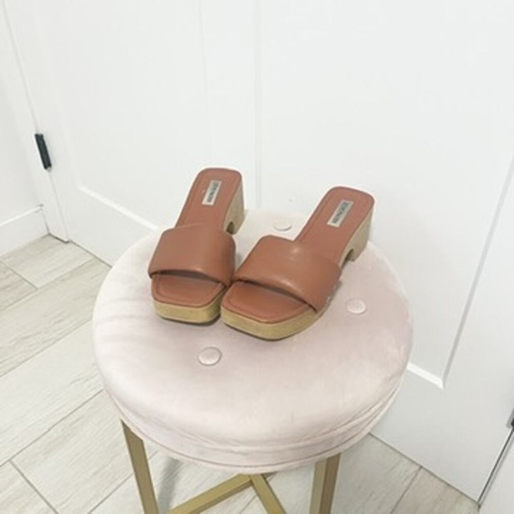 Steve Madden Brown Leather Wooden Block Heel Sandals Size 9